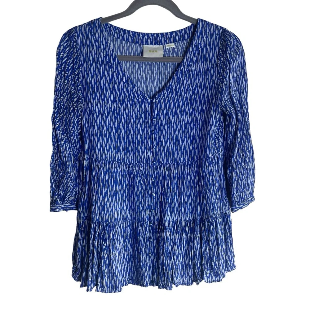 Anthropologie Maeve Blue Lila Tiered Button Front Top Women’s XS